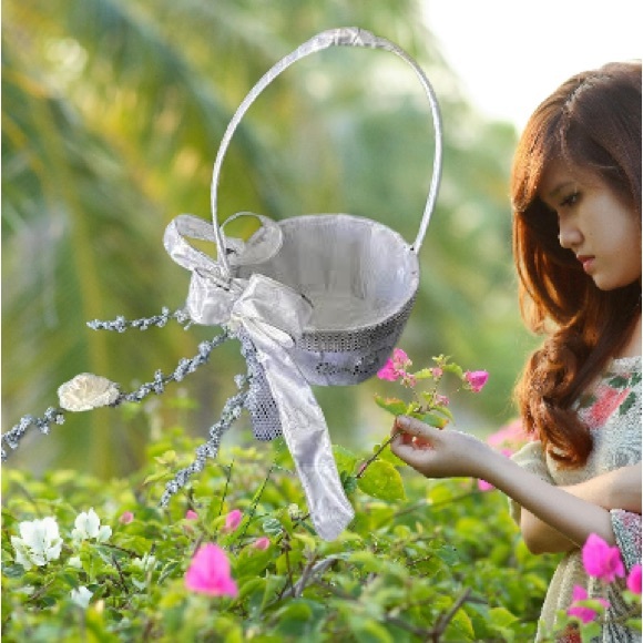 Handmade Pewter Blue Flower Girl Basket - Picture 9 of 16